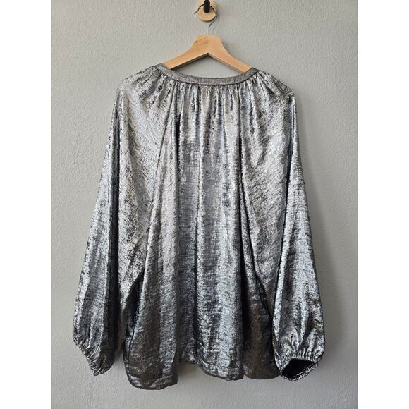Old Navy Silver Metallic V-Neck Blouse XXL Holiday Party Top Glam Y2K Sparkle - Picture 5 of 8